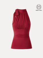 Side Ruched High Tie Neck New Airy Brami Tank - Image 3