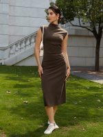 Mockneck Tucks Midi Dress - Image 4