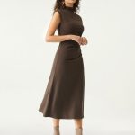 Mockneck Tucks Midi Dress