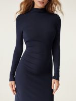ProWarm Long Sleeves Mockneck Tucks Midi Dress - Image 4