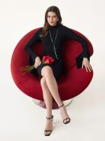 Mockneck Flounce Sleeves Ruched Mini Brami Dress - Image 2