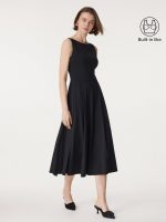 Boatneck Bamboo Ponte Brami Midi Dress with Pockets - Image 7