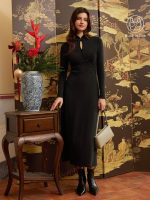 Standout Mandarin Collar Frog Button Midi Brami Dress Limited Edition - Image 4