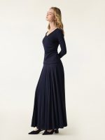 2Pcs Set Surplice Ruched Long Sleeve & Godet Hem Pull-on Maxi Skirt - Image 2