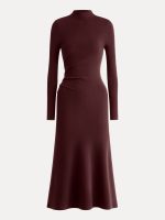 ProWarm Long Sleeves Mockneck Tucks Midi Dress - Image 14