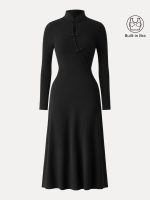 Standout Mandarin Collar Frog Button Midi Brami Dress Limited Edition - Image 12
