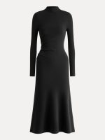 ProWarm Long Sleeves Mockneck Tucks Midi Dress - Image 16