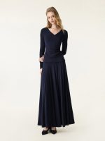 2Pcs Set Surplice Ruched Long Sleeve & Godet Hem Pull-on Maxi Skirt - Image 3