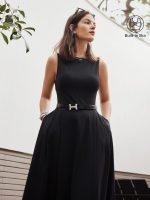 Boatneck Bamboo Ponte Brami Midi Dress with Pockets - Image 2