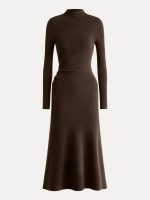 ProWarm Long Sleeves Mockneck Tucks Midi Dress - Image 12