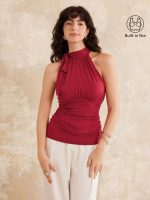 Side Ruched High Tie Neck New Airy Brami Tank - Image 6