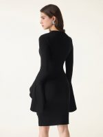 Mockneck Flounce Sleeves Ruched Mini Brami Dress - Image 8