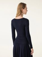 2Pcs Set Surplice Ruched Long Sleeve & Godet Hem Pull-on Maxi Skirt - Image 7