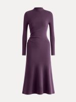 ProWarm Long Sleeves Mockneck Tucks Midi Dress - Image 17