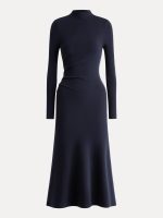 ProWarm Long Sleeves Mockneck Tucks Midi Dress - Image 9