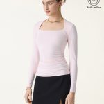 SkinKiss Trapeze Neck Ruched Long Sleeve Brami