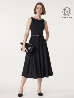 Boatneck Bamboo Ponte Brami Midi Dress with Pockets - Image 4