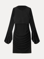Mockneck Flounce Sleeves Ruched Mini Brami Dress - Image 9