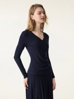 2Pcs Set Surplice Ruched Long Sleeve & Godet Hem Pull-on Maxi Skirt - Image 8