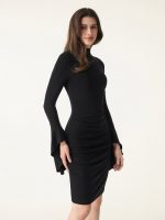 Mockneck Flounce Sleeves Ruched Mini Brami Dress - Image 7